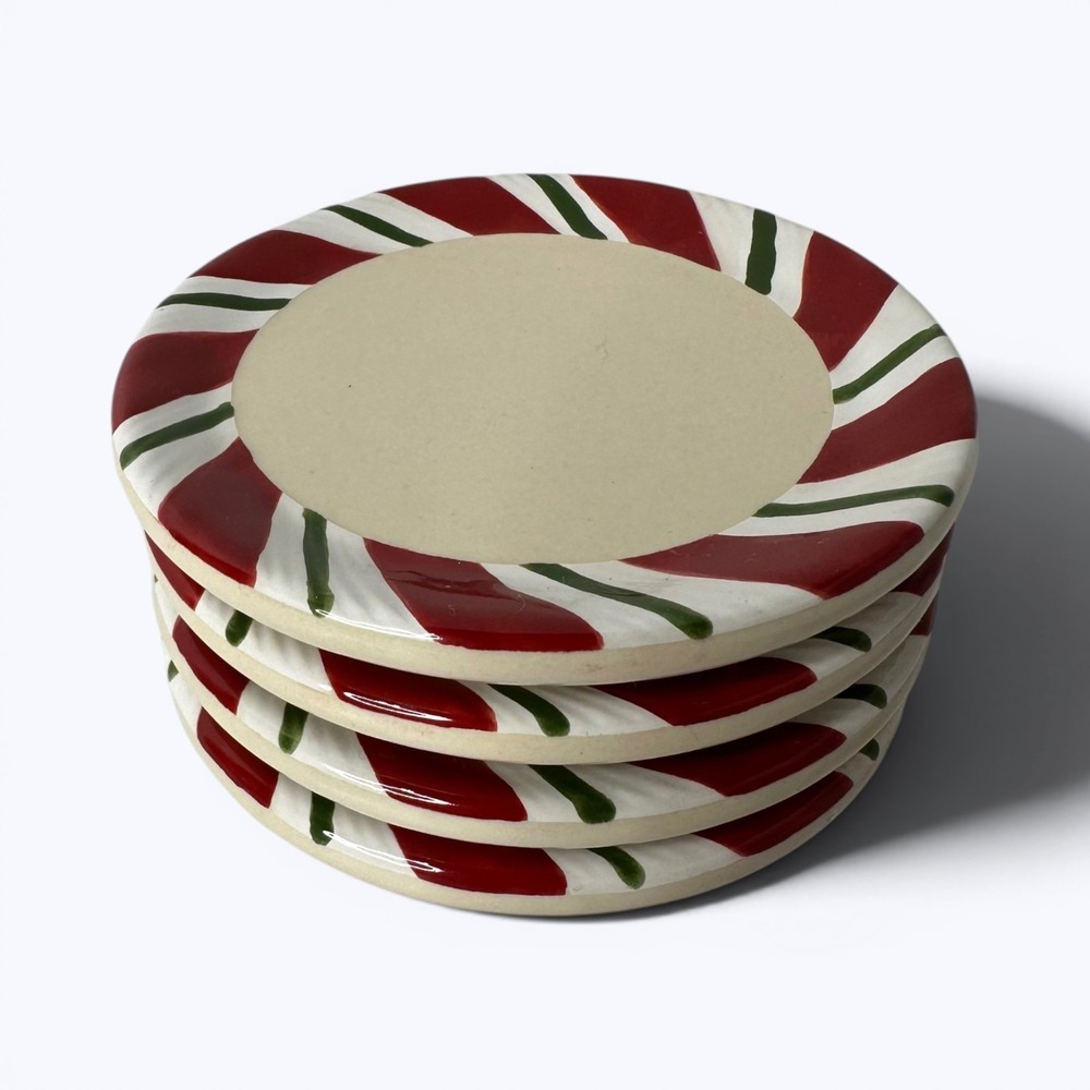 4 Longaberger Peppermint Twist Coasters Appetizer Plates Candle Holder Christmas